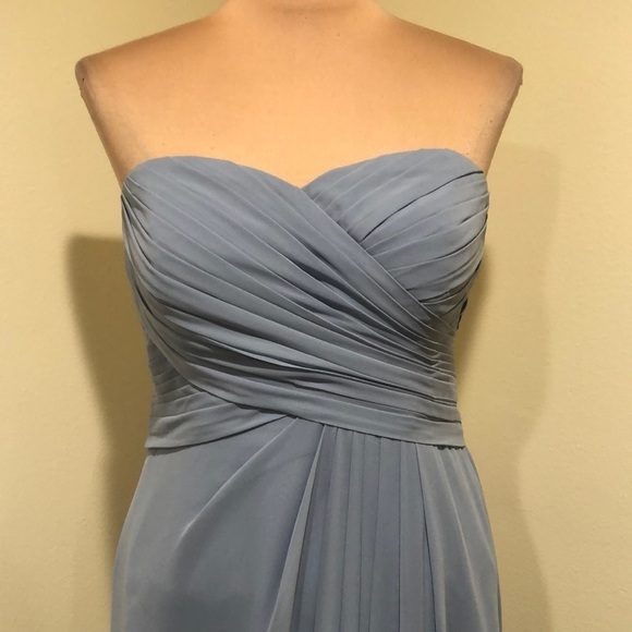 AZAZIE Gown Formal Maxi Dress Size 10 Pastel Sky Blue Strapless Pleated Bodice - Picture 3 of 9